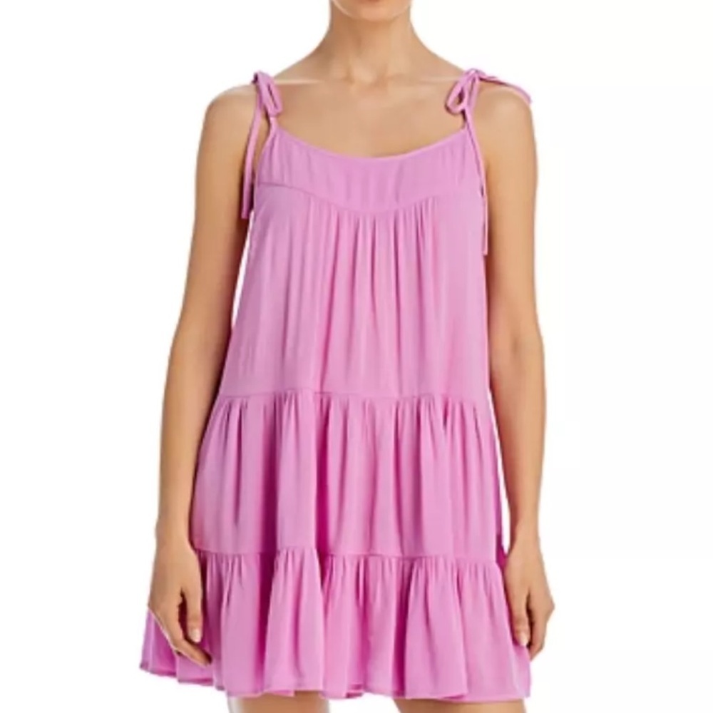 AQUA SWIM Women's Pink Textured Tie Tiered Scoop Neck Swimsuit Cover Up